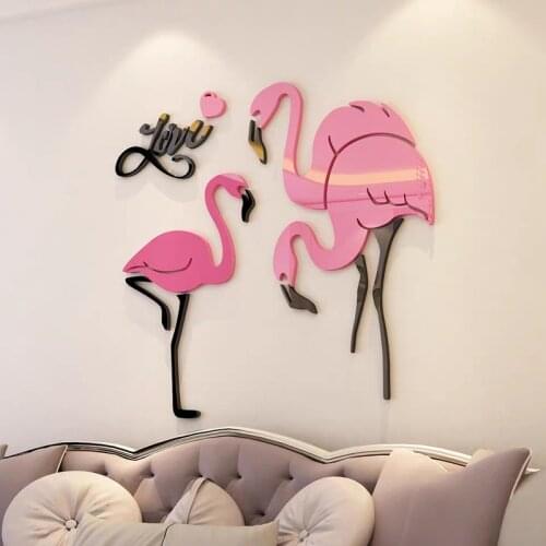 Hot Sale Flamingo Acrylic 3D Wall Stickers Living Room Sofa Backdrop DIY Art Wall Decor Bedroom Wall Mirror Decoration