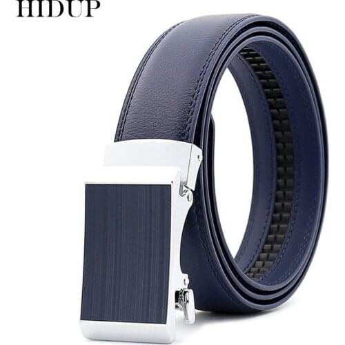 HIDUP 2020 New Design Quality Blue Colour Cow Cowhide Leather Ratchet Belts Fashion Styles Automatic Buckle Metal for Men NWJ133