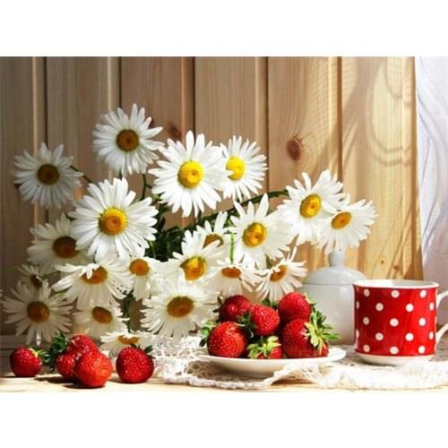 Canvas Size 5d DIY Full Square Diamond Painting Daisy Flower Vase Embroidery Kits Mosaic Strawberry Red Raspberry Home Decor