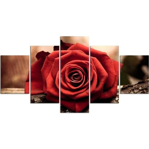 5 Pcs Romantic Red Rose Flower Canvas Pictures Print Wall Art Canvas Paintings Wall Decorations for Living Room Unframe