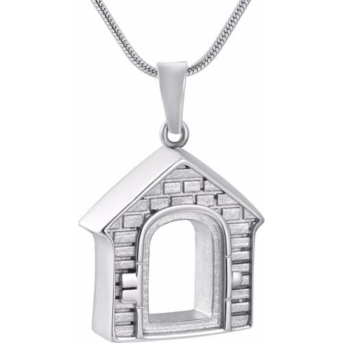 KLH9886 Family House Stainless Steel Cremation Urn Pendant for Memrial Dad/Mom/Sons Funeral Ashes Keepsake Necklace