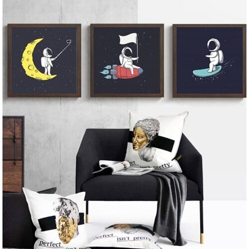 Cartoon Astronaut Moon Star Nordic Canvas Painting Home Wall Art Decor Print Kid Bedroom Picture Minimalist Art Decor Painting