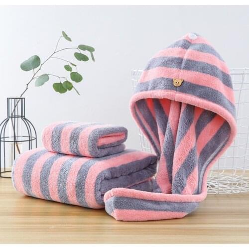 Gray Stripe Bathroom Towel Set,1 Bath Towels,1 Washcloths,1 Hair Dry Towels Absorbent Soft Home Towels In Stock (Pack of 3 pcs)