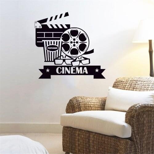 Cinema Sign Logo Wall Stickers MuralsWallRemovable Vinyl For Movie House Wall Decal Popcorn Cinematography ov309