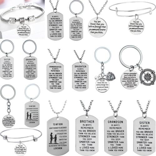 You Are Braver Than You Believe Dog Tag Circle Pendant Necklace Charm Chain Family Friends Women Men Inspire Party Birthday Gift