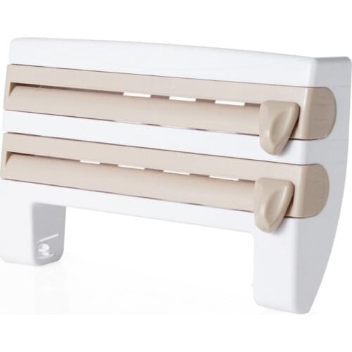 Plastic Film Cutter Paper Towel Rack Multi Functional Wall Storage Kitchen Supplies Tin Paper Partition Box Storage Hanging Rack