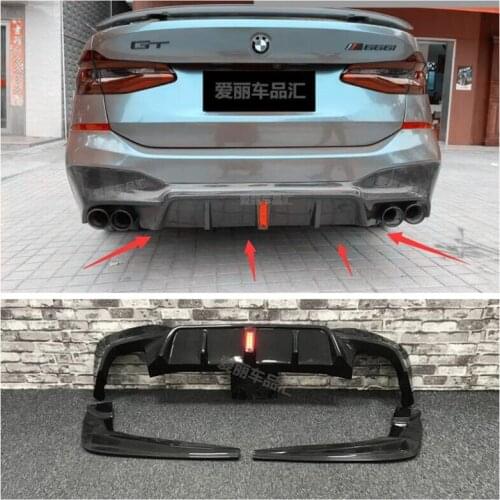 Real Carbon Fiber Car Rear Trunk Bumper Rear Diffuser Protector Cover Fits For BMW 6 Series GT G32 2019-2022 (with LED light)