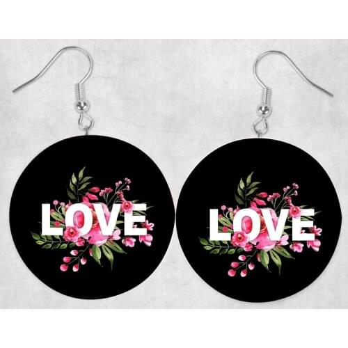 Faux Leather Earrings Fllower Sweet Love Heart Teardrop Wine is My Valentines day