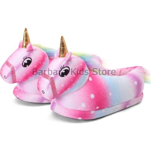 Winter Warm Plush Pink Unicorn Slippers Kids Cute Animal House Panda Dinosaur Claw Shoes Baby Girl Slippers Woman Casual Shoes