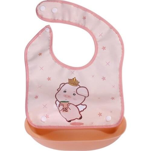 Waterproof Wash Free Cute Cartoon Print Baby Eating Bib Detachable Children Rice Bag Good Helper For Eating