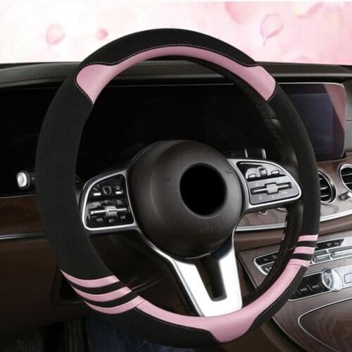Suede Car Steering Wheel Cover Cute Cartoon Four Seasons Universal Comfortable Non-slip Durable Fashionable Stitching Design