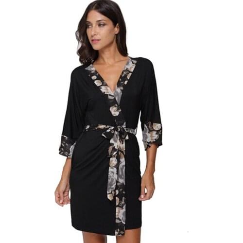 Womens Short Sexy Cotton Kimonos Bathrobes Soft Modal Lingerie Sleepwear Lightweight Maternity Housecoat Loungjavascript:ewear
