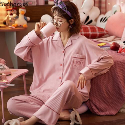 Women Large Size Pajama Sets M-3XL Turn-down Collar Full Sleeve Tops Ankle Length Pants Printed Sleepwear Cozy Lounge Teenagers