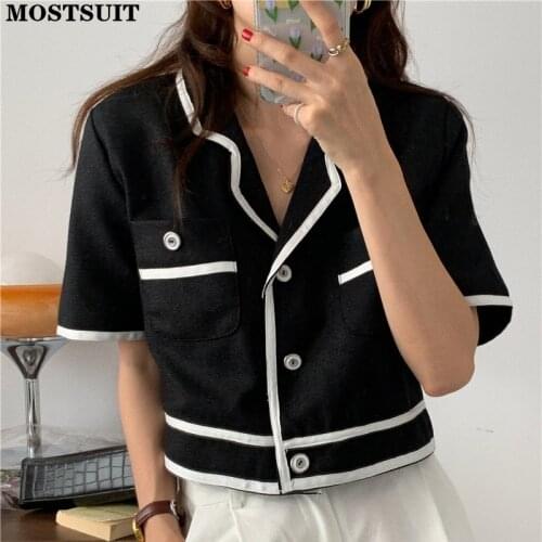 Vintage Chic Women Short Suit Blazer Short Sleeve Notched Collar Tops Korean Fashion Elegant Female Blazer Femme 2021