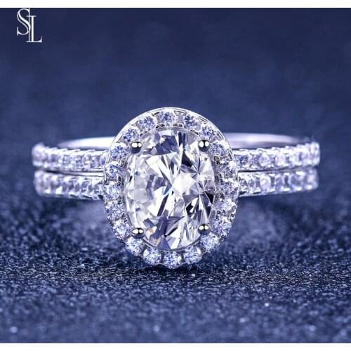 SL Classic 2pcs in 1 Women ring Set sterling Silver 925 Rings Bridal Fine Jewelry For Engagement Wedding Gift