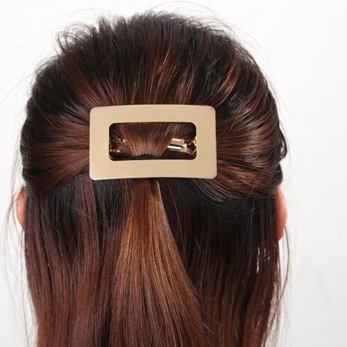 2pcs/lot hair accessories Simple geometric metal wiredrawing hairpin hollow rectangular spring clip