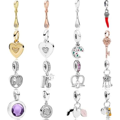 2018 NEW 100% 925 Sterling Silver Modern Love Pendant Heart Shine Clear CZ Rose Gold Charm For Mother Gift Bracelet Jewelry Gift