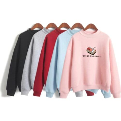 2020 Japan Sushi Kawaii Harajuku Pastel Jumper Sweatshirt Pullover New Long Sleeve Crew Neck Comfortable Solid Colors