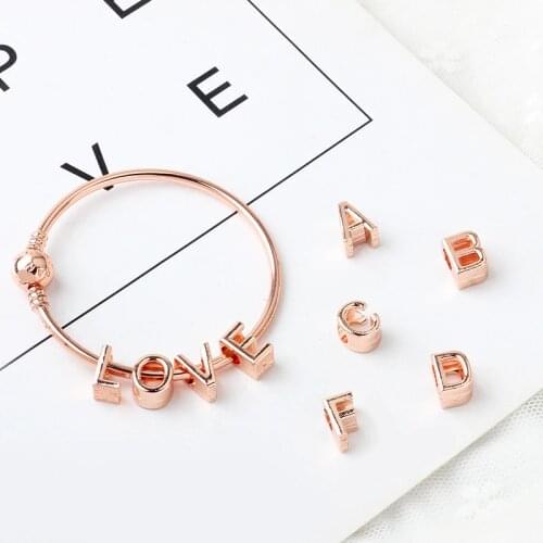 2021 New Original Alloy Bead Rose Gold A-Z letter Alphabet Charms Fit Original Pandora Bracelets & Bangles DIY Jewlelry Women