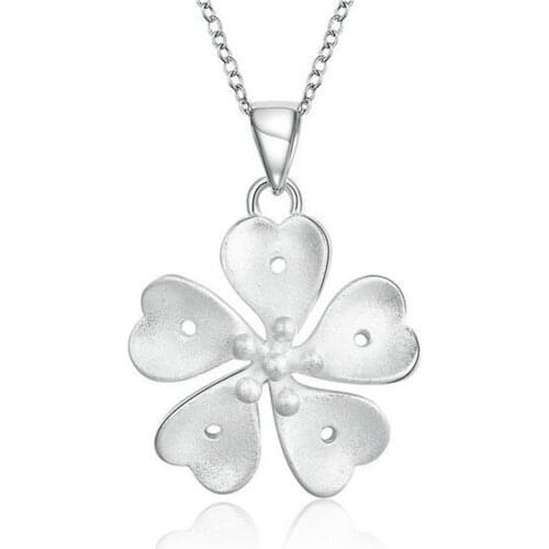 Pure 925 Sterling Silver colorFive-leaf Flower Necklace Chain Pendant Wedding Jewelry Charm fit Pandora Bracelet Girl Gift