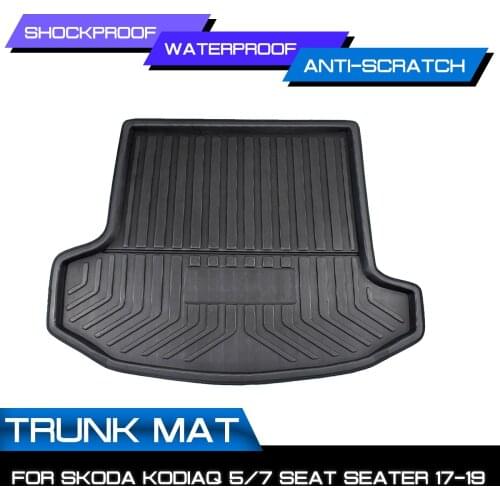 Rear Trunk Cover Matt For SKODA Kodiaq 5/7 Seat Seater 2017 2018 2019 Car Cargo Liner Boot Tray Mat Floor Carpet Kick Pad