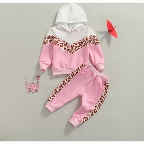 0-5Y Kids Girls Autumn Tracksuits 2021 New Toddler Long Sleeve Hooded Tops Sweatshirt Pants Leopard Casual Baby Clothes Sets