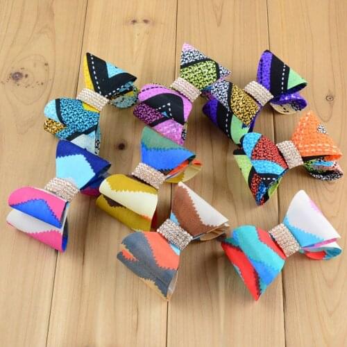 Express free 3.2'' Solid 3D bowknot magic Super Hard PVC Satin Bow with rhinestone button For girls Hair Accessories