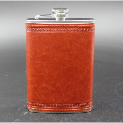 Flask for Liquor and Funnel 9 Oz Leak Proof Stainless Steel Pocket Hip Flask with Leather Cover for Discrete Short Drinking Gift