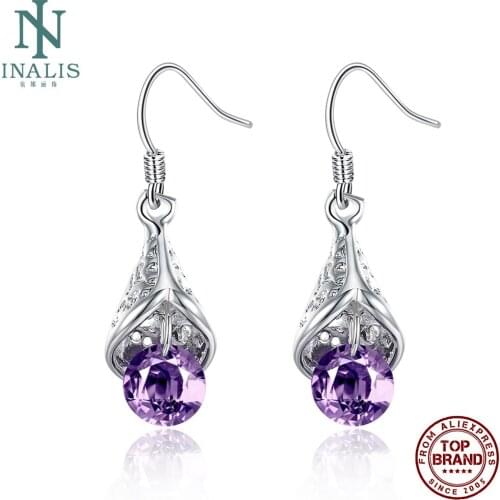 INALIS Romantic Cone Drop Earrings For Women 5A Clear Cubic Zirconia Girls Copper Earring Wedding Fashion Jewelry Free Shipping