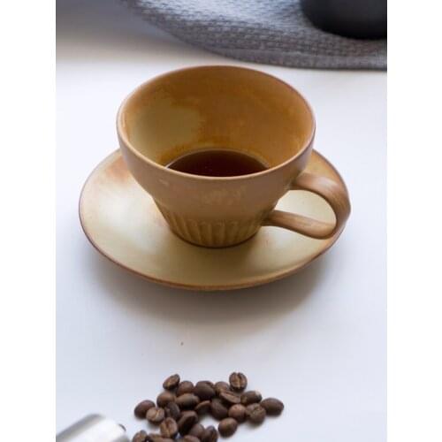 Jpanese coarse pottery coffee cup suit personalized coffee cup saucer afternoon teacup retro drinkware