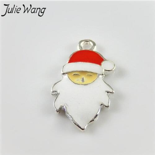 Julie Wang 10pcs White Beard Santa Claus with Red Hat Christmas Pendant Charms Making Holiday Decor Earring Necklace Jewelry