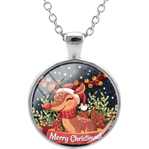 JWEIJIAO Christmas pendant necklace Glass Dome Reindeer Xmas Candy Santa Claus Pendant Necklace fashion girls Jewelry CM511
