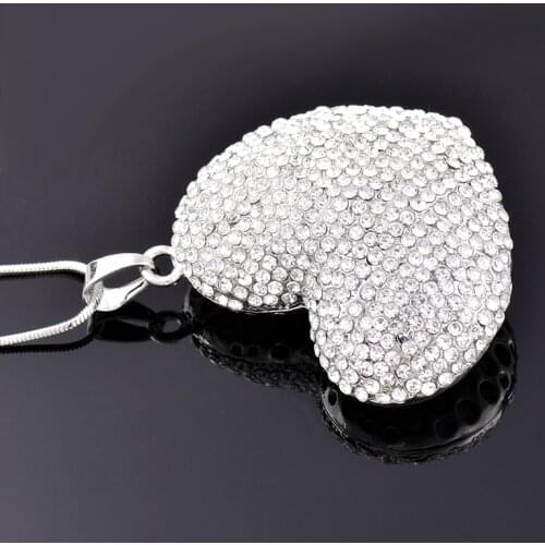 KIOOZOL Silver Color Love Full Cubic Zirconia Stone Long Pendant Necklace Women Fashion Party Jewelry 238 KO2