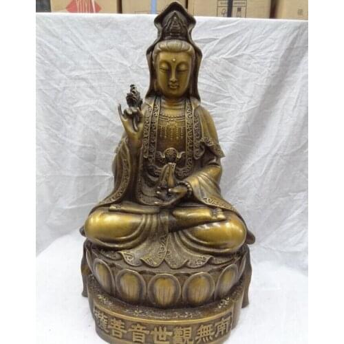 Fast shipping S1671 22" Chinese Bronze Temple Guan Yin Pary Lotus Kwan-Yin QuanYin Pot Buddha Statue
