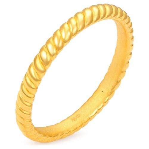 Solid Pure 24K Yellow Gold Ring Women Luck Twist Band Ring 1.1-1.3g Wedding Gift 3mmW