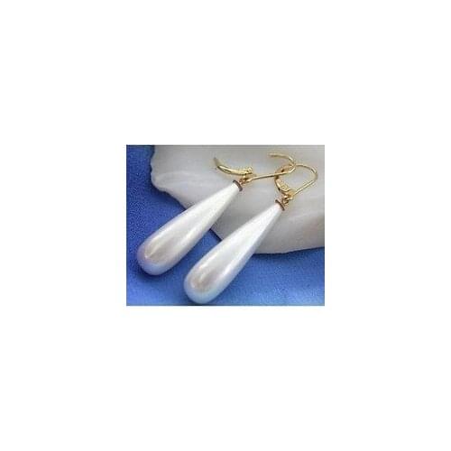 Lovely Fine White Shell Pearl Long Teardrop Earring Ohrringe Sterling Word Watch Wholesale [1 Pair