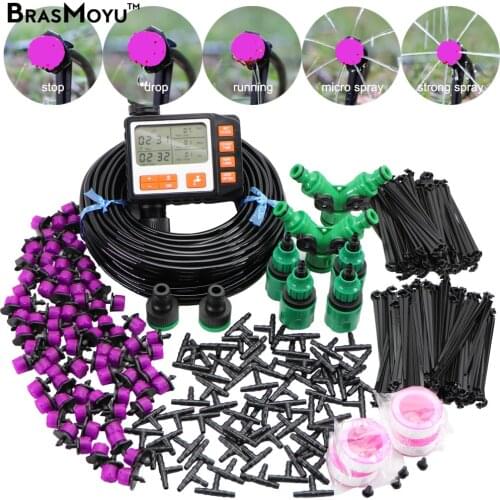 MUCIAKIE 5-50M Automatic Garden Drip System with Digital Timer Balcony Watering Irrigation Kits Purple Adjustable Emitter Nozzle
