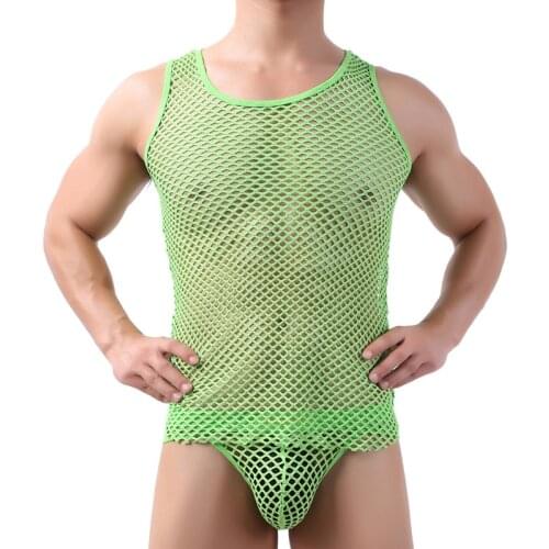 Men Sexy Mesh Sheer Fishnet Tank Tops Summer Hollow Tanks Top Men Male Sexy Fish Net Muscle Slim Fit Tee Tanks Vest