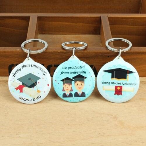 Graduation Favor Gift Customized logo keychain with mirror Graduation Party for Class classmate and teachers souvenir gifts