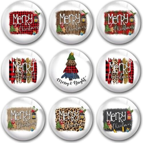 Handmade Merry Christmas Brush Stokes Plaid Round Photo Glass Cabochons Demo Flat Back DIY Jewlery Making Findings Accessory