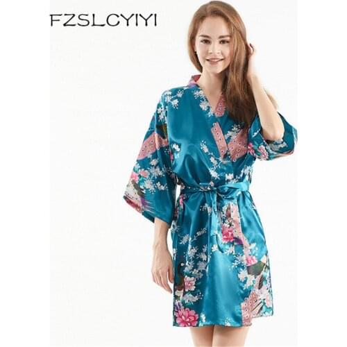 FZSLCYIYI Bridal Wedding Robe Dress Gown Women Print Flower Kimono Geisha Nightgown Short Sexy Nightwear Bathrobe Sleepwear XXXL