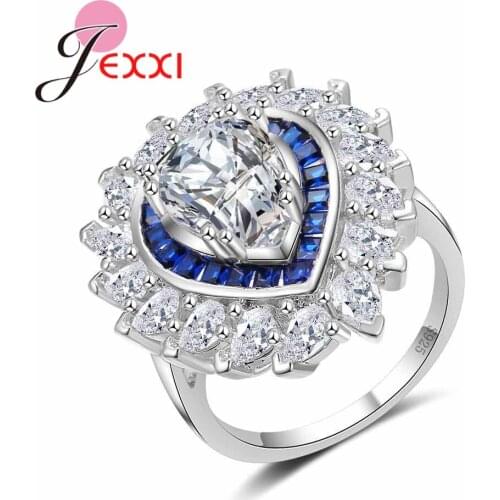 Gorgeous Mystic Cubic Zircon Flower Ring Paved Water Drop Crystal 925 Sterling Silver Jewelry for Women Wedding Propose