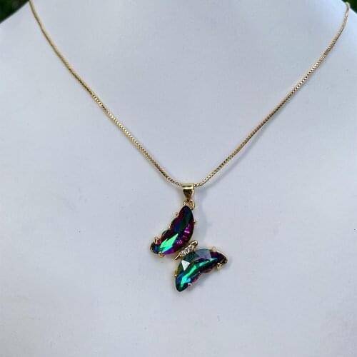 High Grade Womens Girls Necklace Fashion Glass Crystal Butterfly Necklace