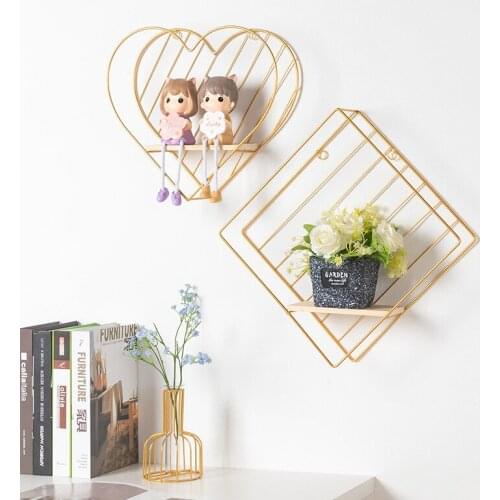 Iron Heart Shape Decorative Shelves Wall-mounted Home Storage Organization Racks with Hooks