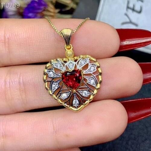 Natural garnet necklace, 925 Sterling Silver inlay, heart-shaped style, professional jewelry wholesale, world jewelry factory
