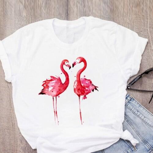 Women Graphic Cartoon Flamingo Beach Watercolor Print Summer T-Shirt Shirt Tops Lady Clothes Womens Clothing Tee Female T Shirt