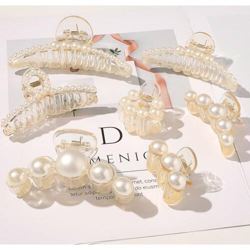 New Hyperbole Big Pearls Acrylic Hair Claw Clips Big Size Makeup Hair Styling Barrettes for Women Hair Accessories