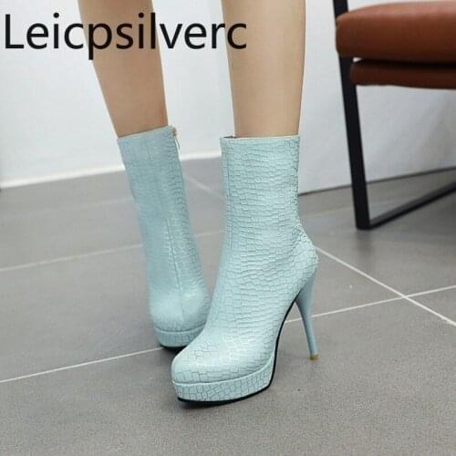 Womens Boots The New Autumn And Winter fashion Round head zipper High heel Short tube Womens shoes plus size 32-48 11.5cm high