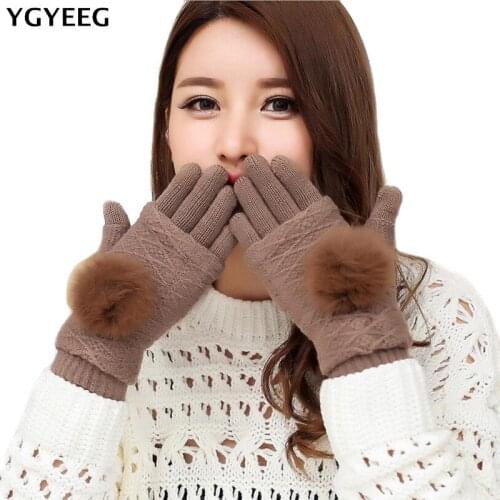 YGYEEG 2020 Women Winter Touched Screen Gloves Warm Double layer Separable Knitted Fingerless Gloves Female Rabbit Fur Mittens