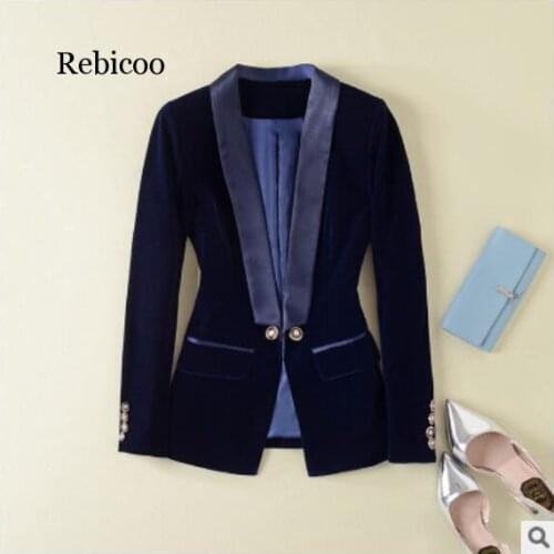 Designer Blazer Womens Long Sleeve Velvet Blazer Jacket Outer Wear balck bule